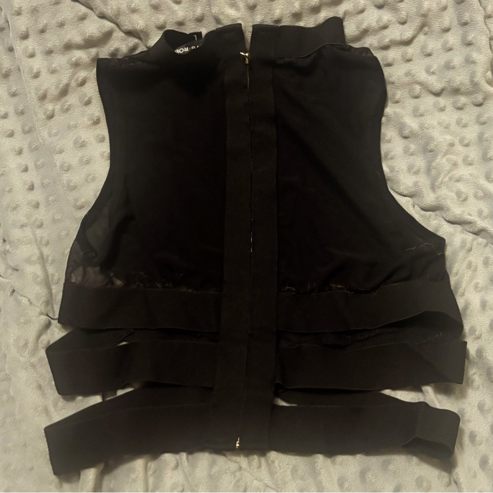 Shear front zip up top with straps